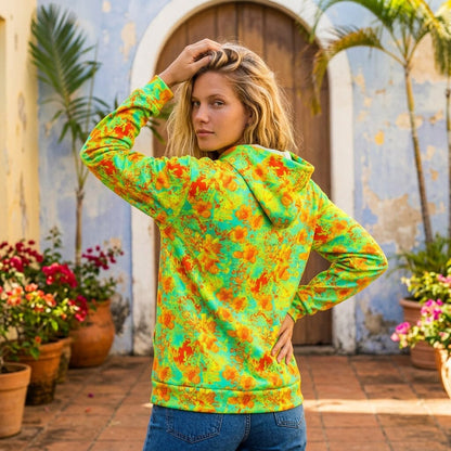 Tropical Citrus Bloom Fleece Hoodie Sweatshirt | SAGE RIO