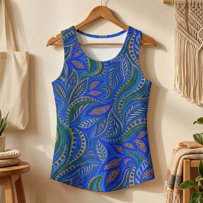 Midnight Blue Paisley Garden Cotton Tank Top | SAGE RIO