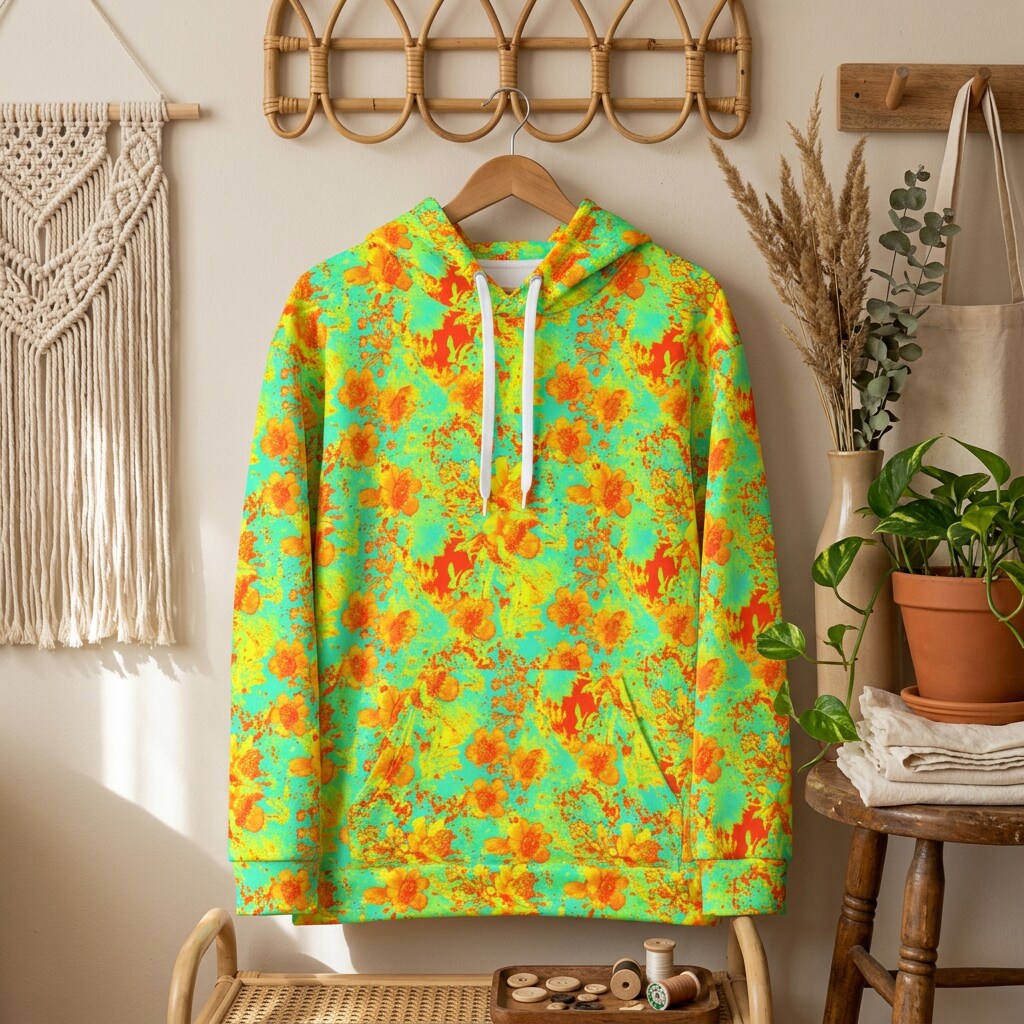Tropical Citrus Bloom Fleece Hoodie Sweatshirt | SAGE RIO