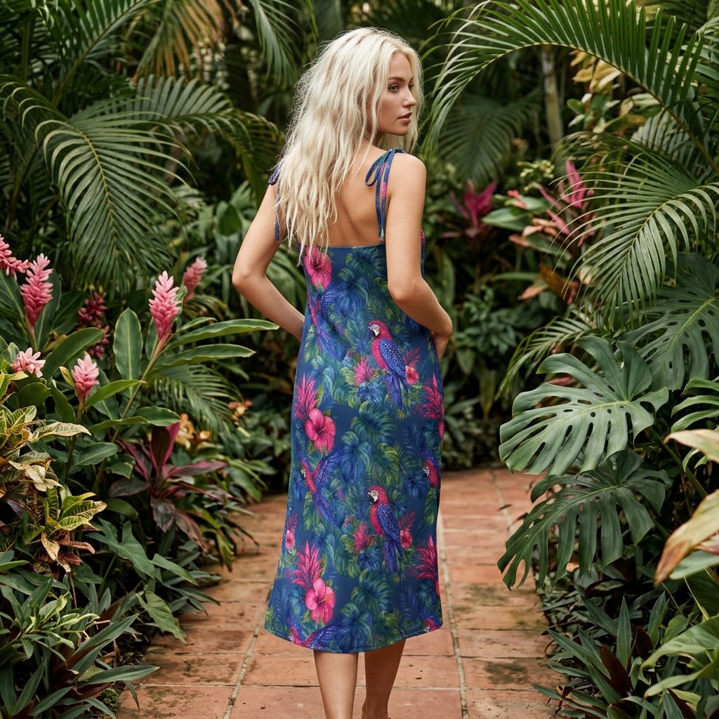 Midnight Parrot Paradise Chiffon Midi Dress | SAGE RIO