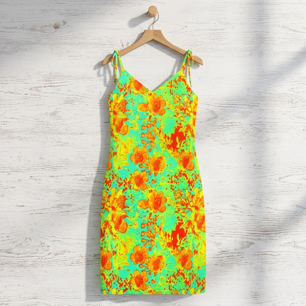 Tropical Citrus Bloom Chiffon Midi Dress | SAGE RIO