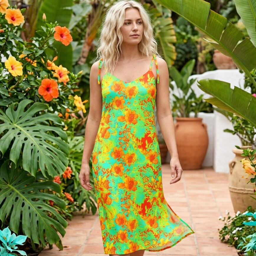 Tropical Citrus Bloom Chiffon Midi Dress | SAGE RIO