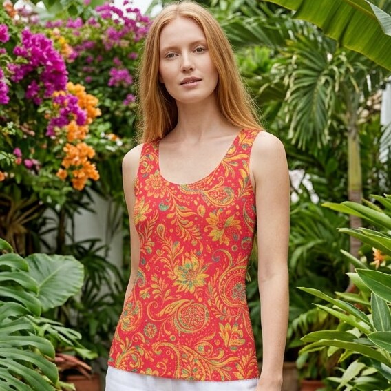 Sunset Paisley Garden Cotton Tank Top | SAGE RIO
