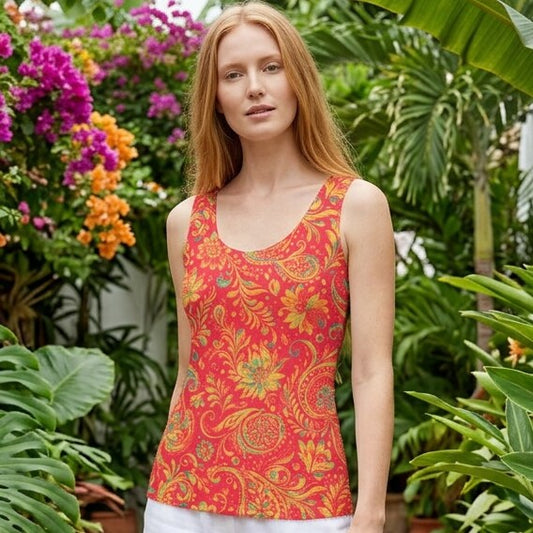 Sunset Paisley Garden Cotton Tank Top | SAGE RIO