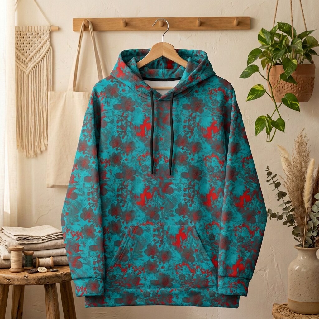 Tropical Teal Bloom Fleece Hoodie Sweatshirt | SAGE RIO
