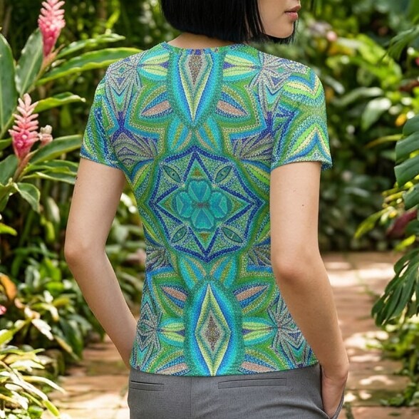 Lagoon Kaleidoscope Green Cotton T-Shirt | SAGE RIO