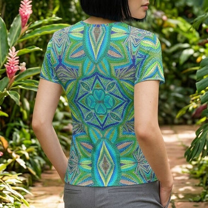 Lagoon Kaleidoscope Green Cotton T-Shirt | SAGE RIO