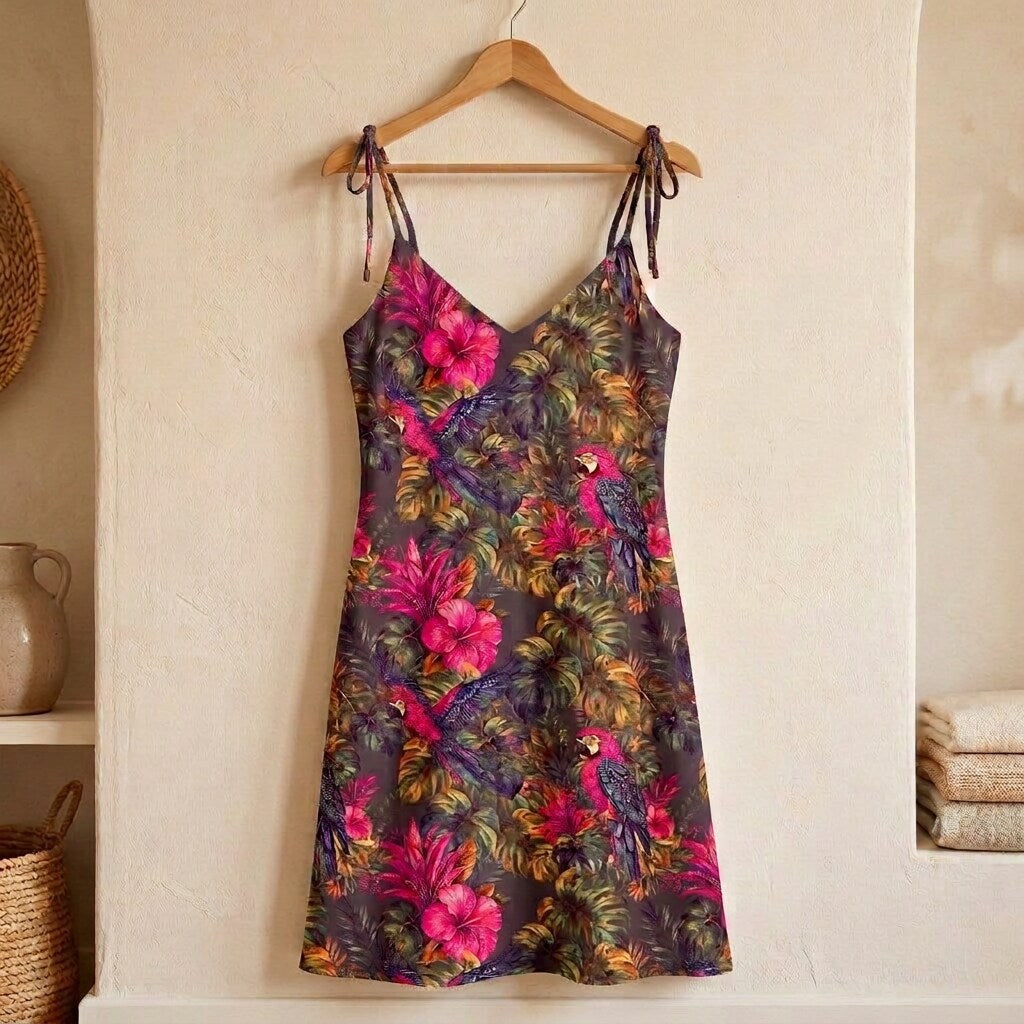 Tropical Parrot Jewel Chiffon Midi Dress | SAGE RIO