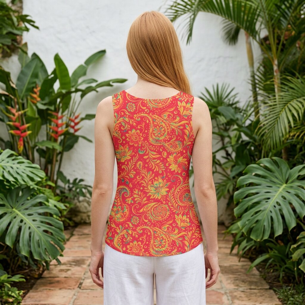 Sunset Paisley Garden Cotton Tank Top | SAGE RIO