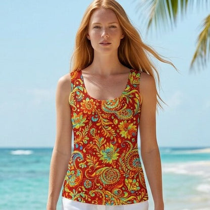 Sunset Paisley Bloom Cotton Tank Top | SAGE RIO