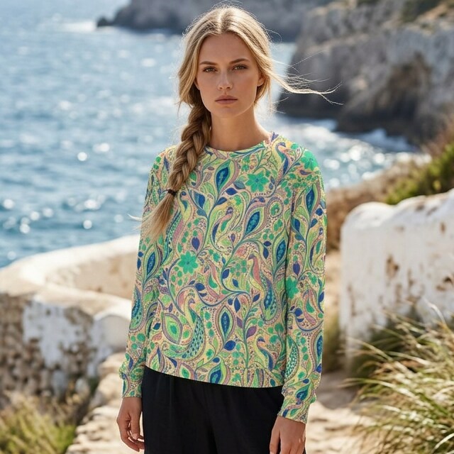 Coastal Paisley Garden Oversized Cotton Sweatshirt | SAGE RIO