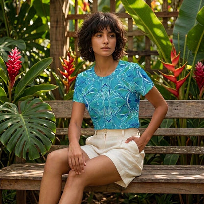 Aqua Kaleidoscope Cotton T-Shirt | SAGE RIO