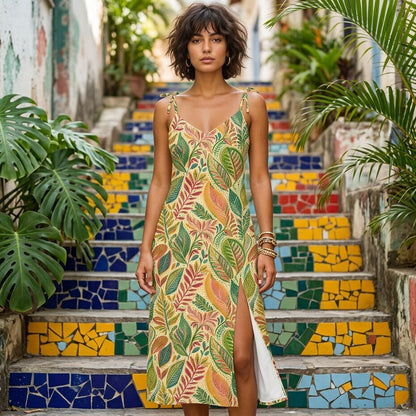 Sunlit Canopy Chiffon Midi Dress | SAGE RIO