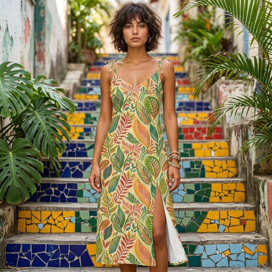 Sunlit Canopy Chiffon Midi Dress | SAGE RIO