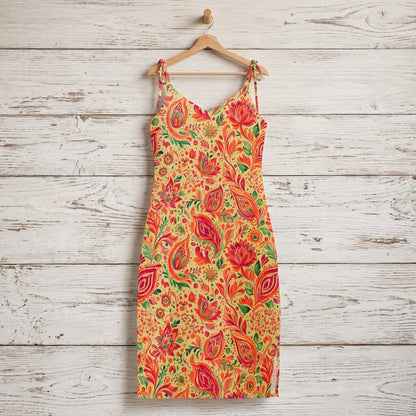 Sunset Paisley Lotus Garden Chiffon Midi Dress | SAGE RIO