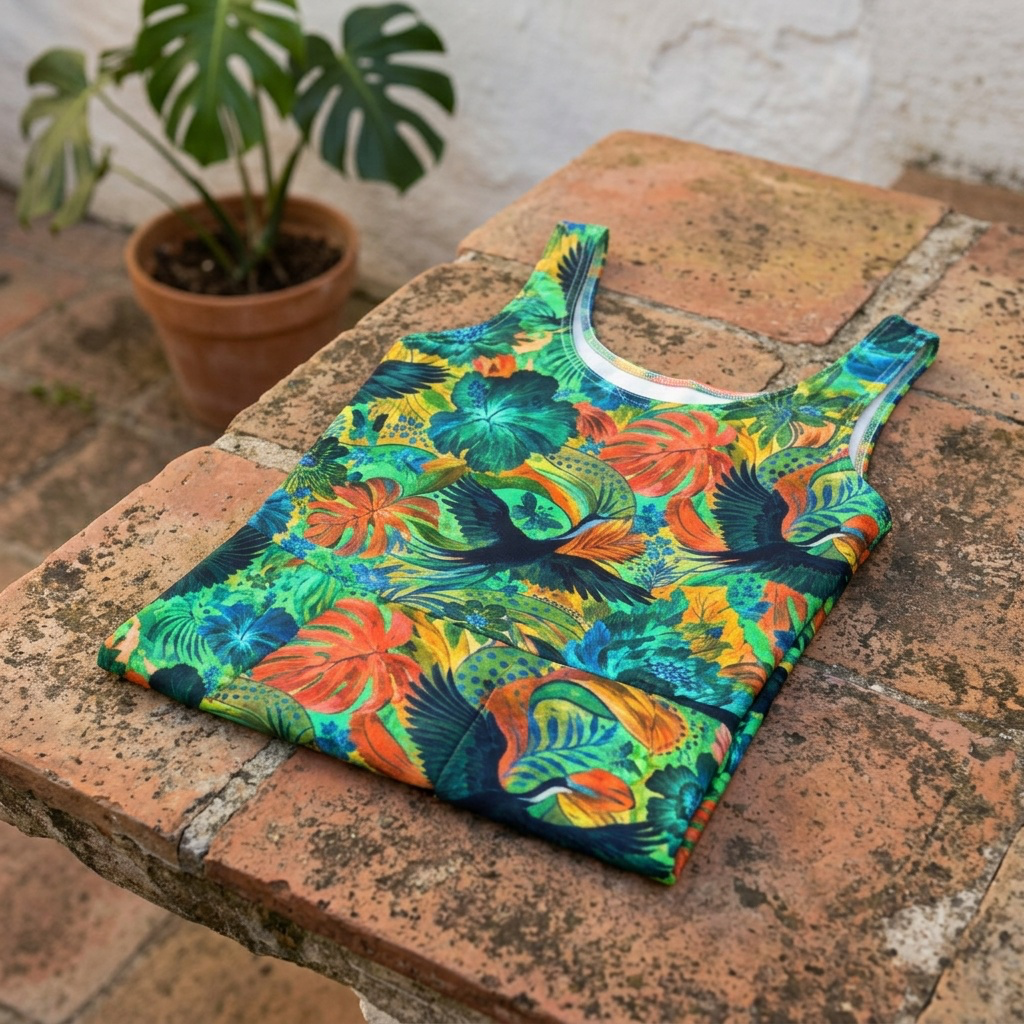 Emerald Crane Tropical Garden Cotton Skater Dress | SAGE RIO