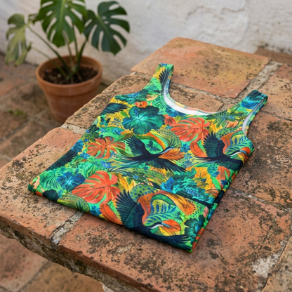 Emerald Crane Tropical Garden Cotton Skater Dress | SAGE RIO